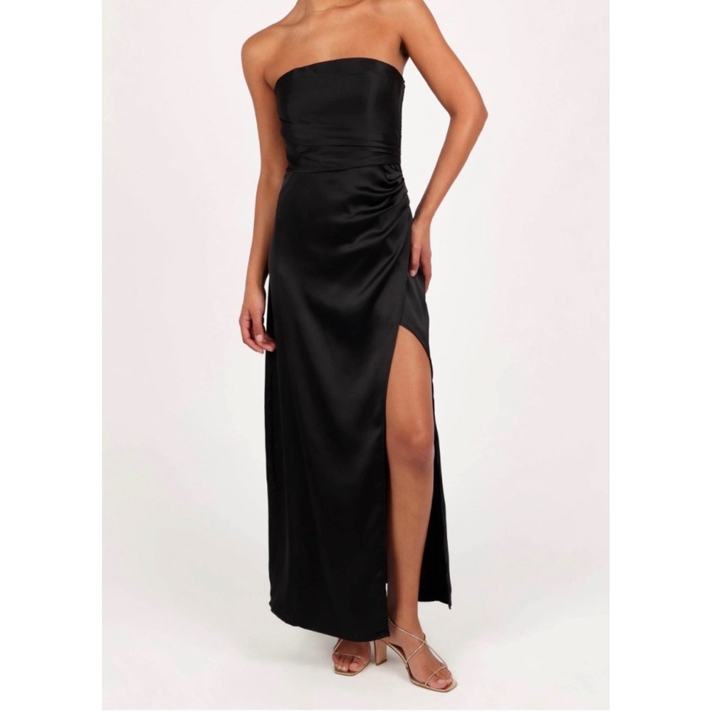 New! Petal & Pup Kara Strapless Stretch Satin Gown Black Size Small